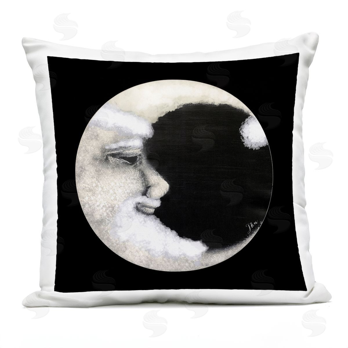 Detailed Crescent Moon Face Outdoor Printed Pillow, Home Decor by Julie Norkus