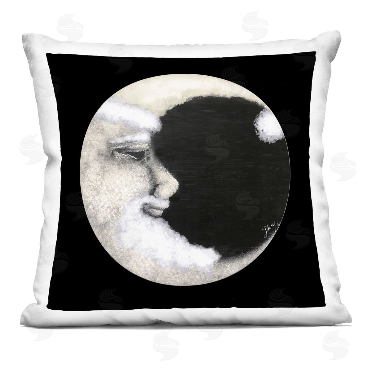 Detailed Crescent Moon Face Decorative Printed Pillow, Home Decor by Julie Norkus