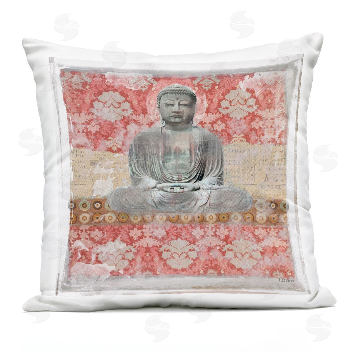 Traditional Buddha Spiritual Collage Outdoor Printed Pillow, Home Decor by Irena Orlov