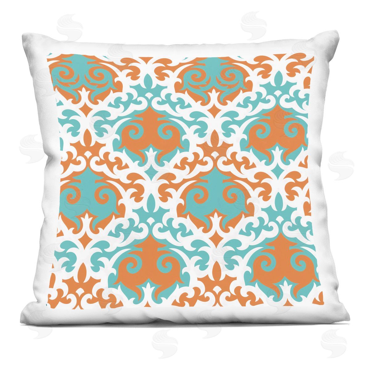 Orange & Blue Damask Pattern Decorative Printed Pillow, Home Decor by Irena Orlov