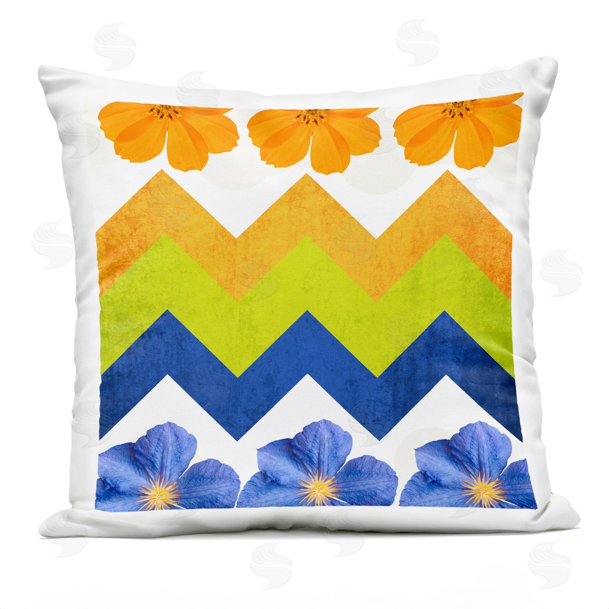 Orange Blue Zig Zag Blossoms Outdoor Printed Pillow, Home Decor by Irena Orlov