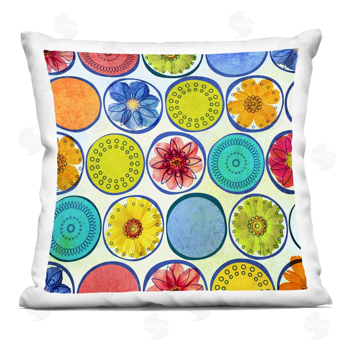 Modern Floral Pattern Circles Decorative Printed Pillow, Home Decor by Irena Orlov