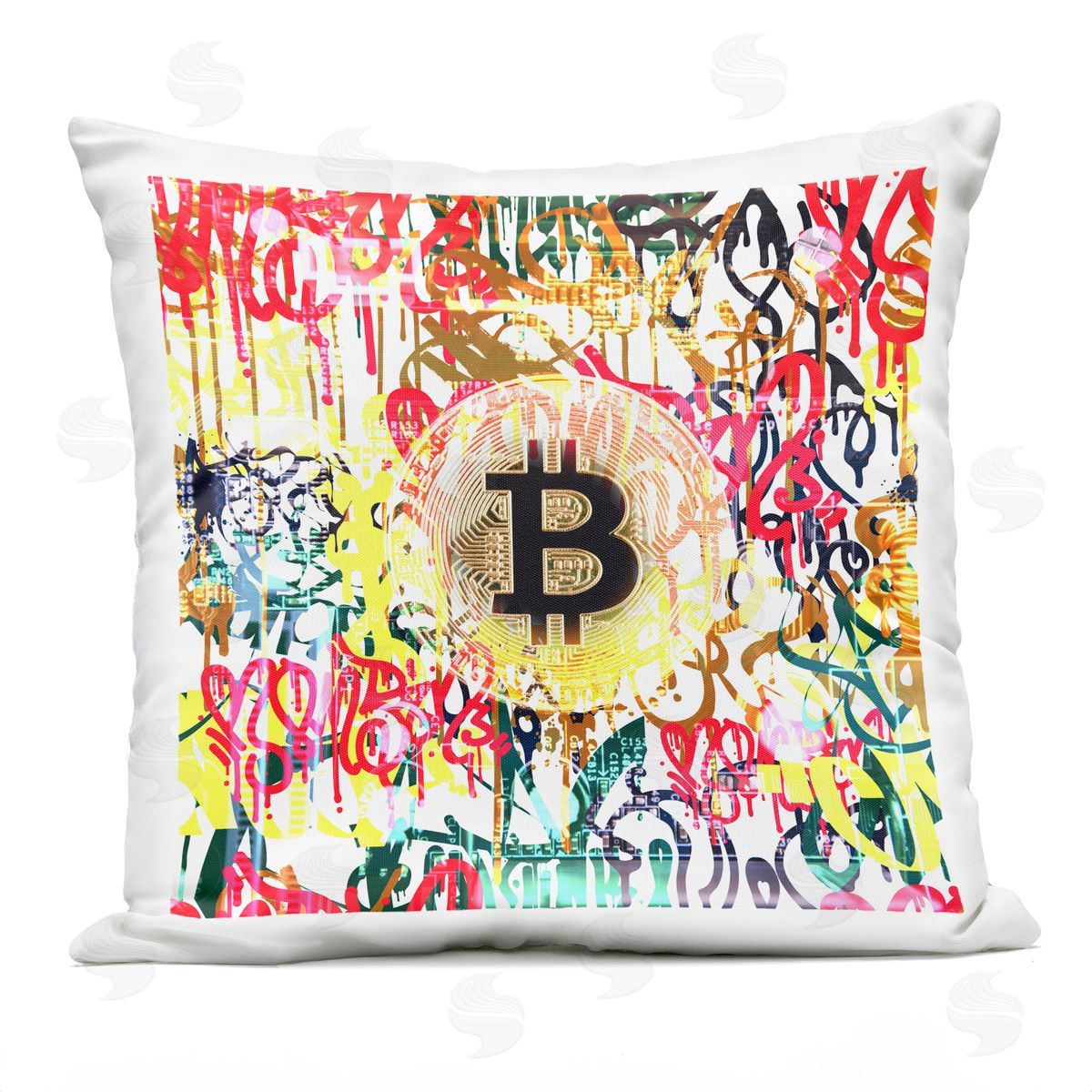 Urban Bitcoin Graffiti Outdoor Printed Pillow, Home Decor by Irena Orlov