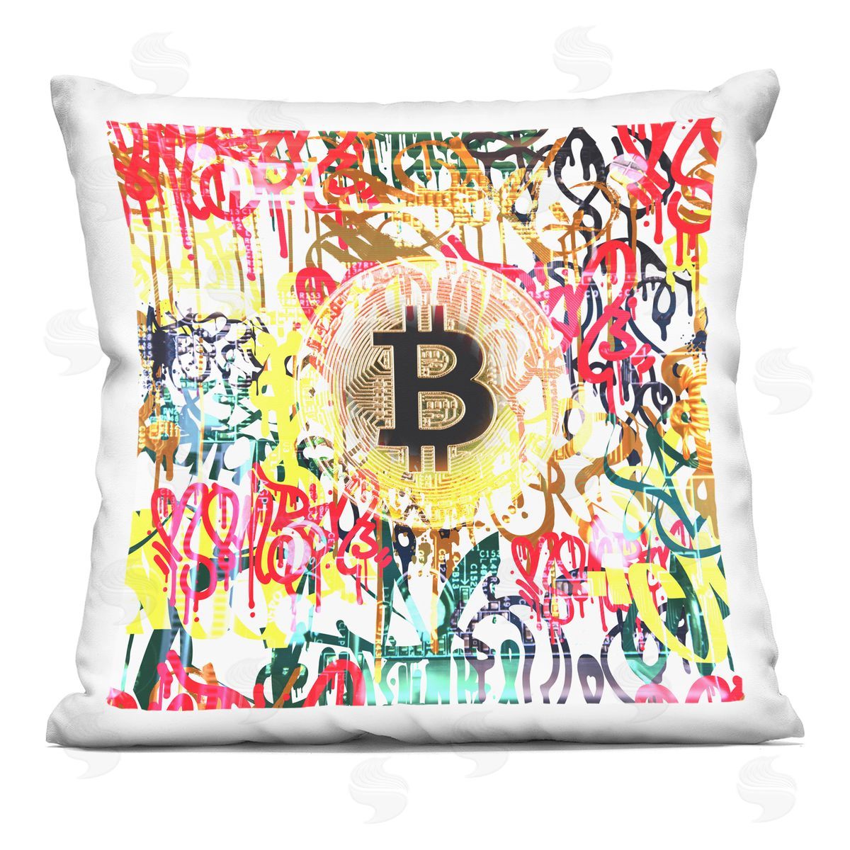 Urban Bitcoin Graffiti Decorative Printed Pillow, Home Decor by Irena Orlov
