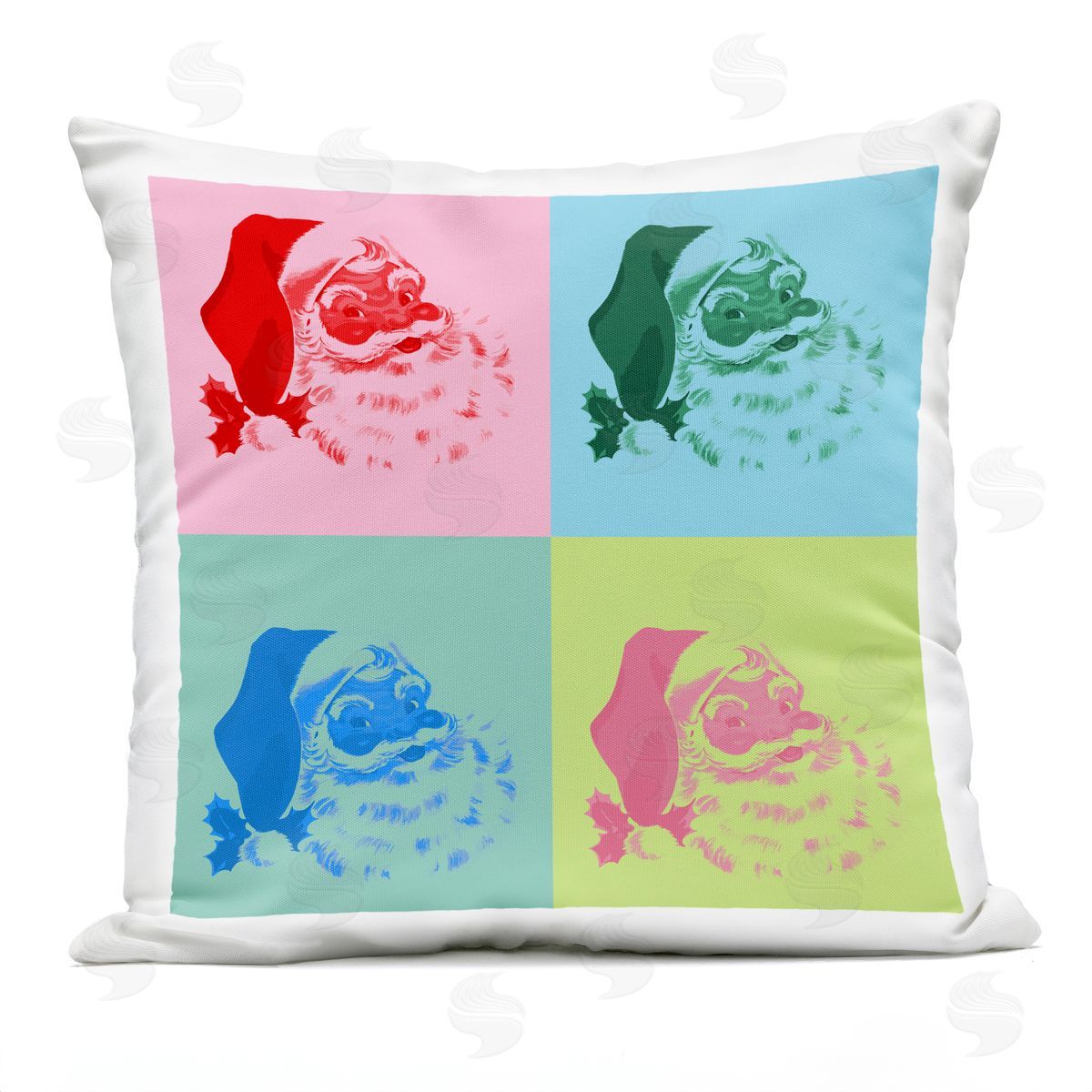 Bold Pop Style Santa Faces Outdoor Printed Pillow, Home Decor by Stupell Studio
