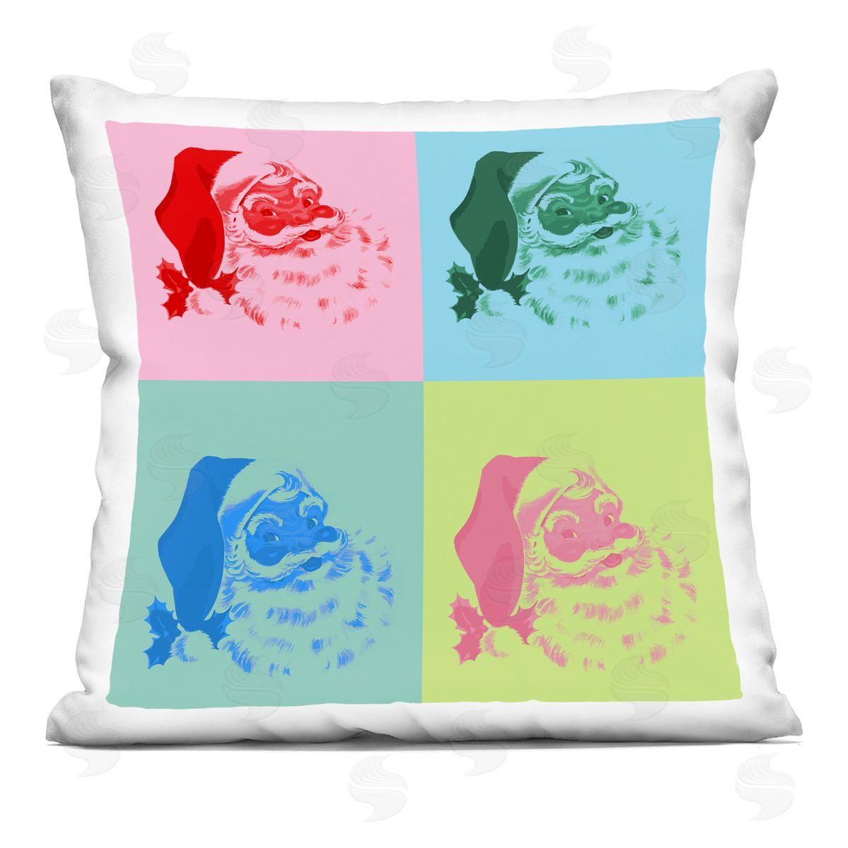 Bold Pop Style Santa Faces Decorative Printed Pillow, Home Decor by Stupell Studio