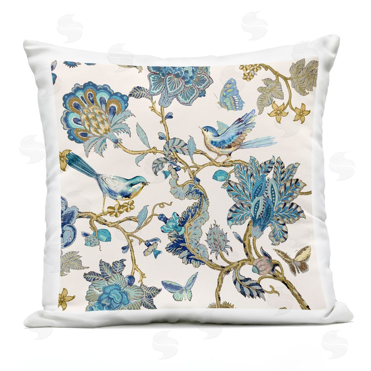 Blue Ornate Traditional Nature Outdoor Printed Pillow, Home Decor by Reneé Campbell