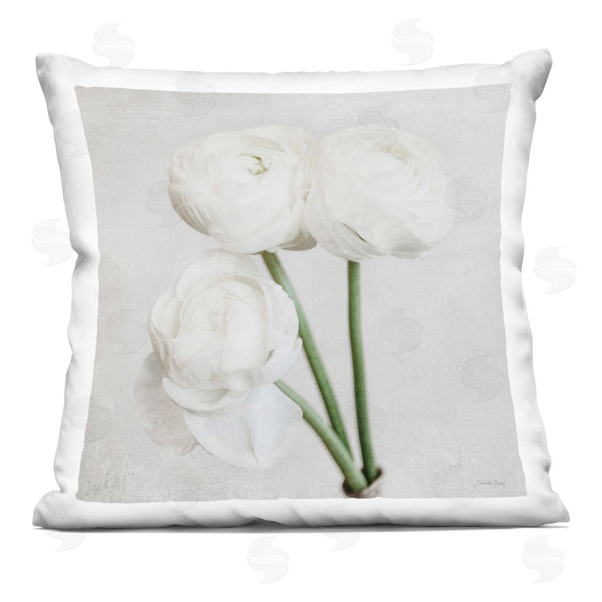 Three White Peony Blooms Decorative Printed Pillow, Home Decor by Jennifer Rigsby