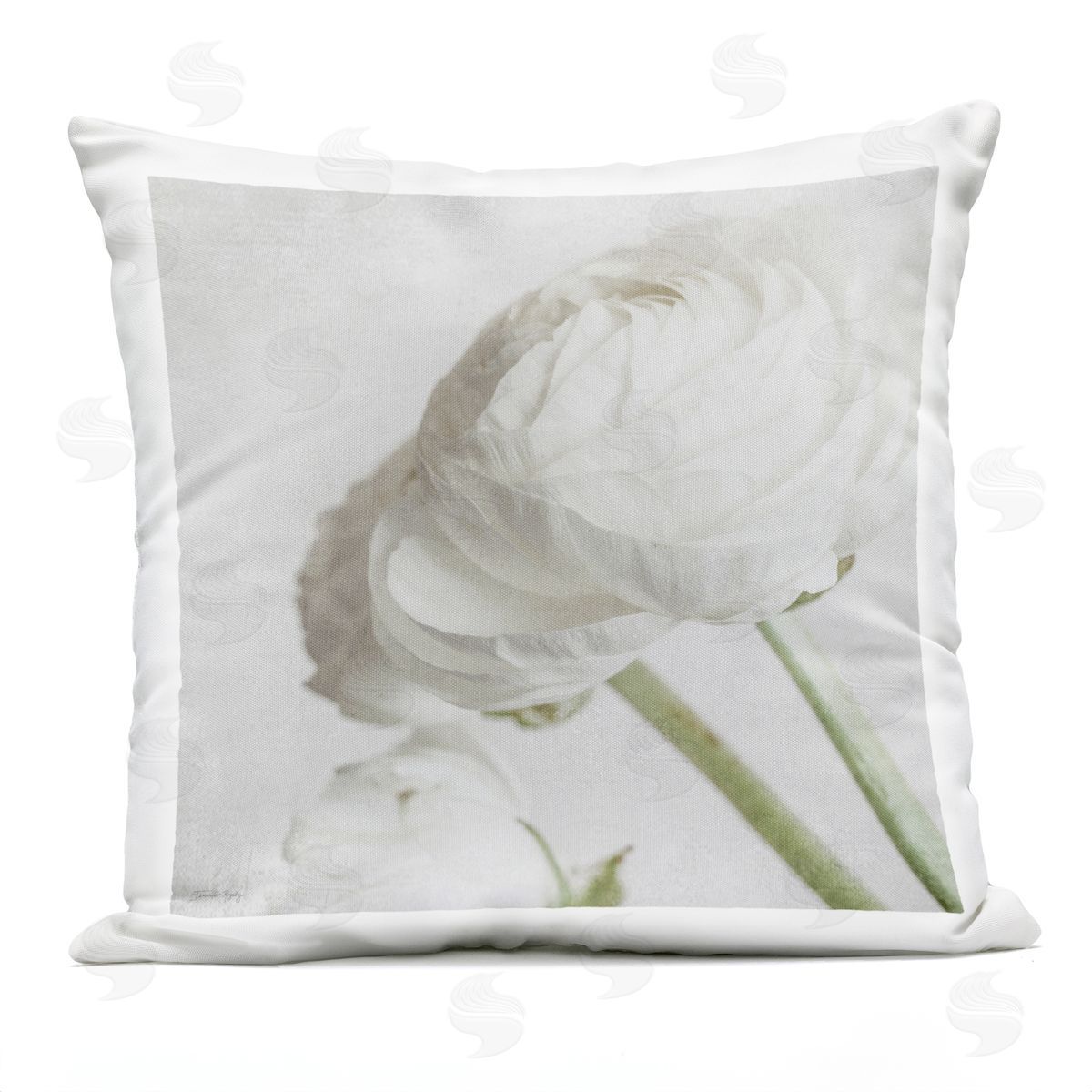 Vintage White Peony Buds Outdoor Printed Pillow, Home Decor by Jennifer Rigsby