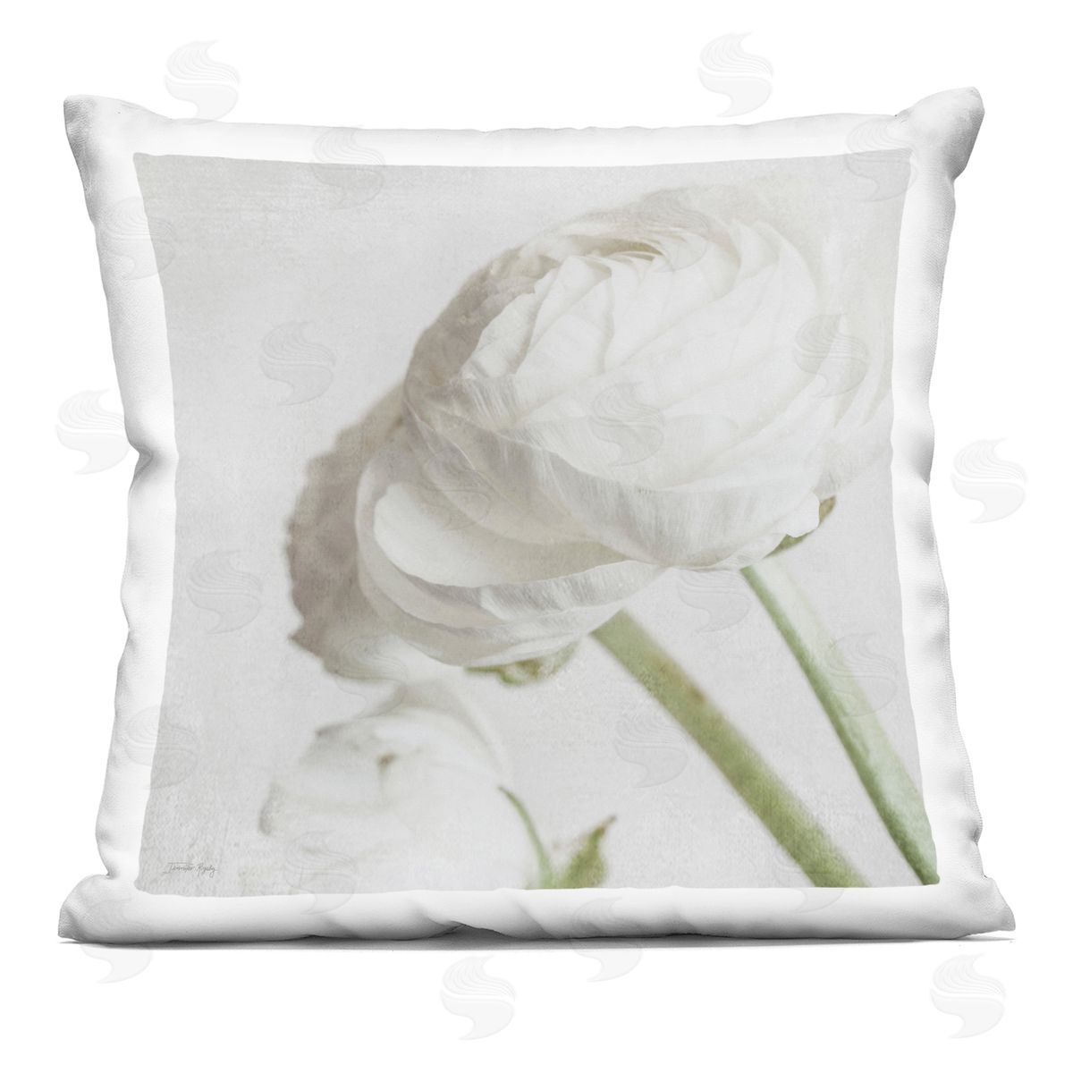 Vintage White Peony Buds Decorative Printed Pillow, Home Decor by Jennifer Rigsby