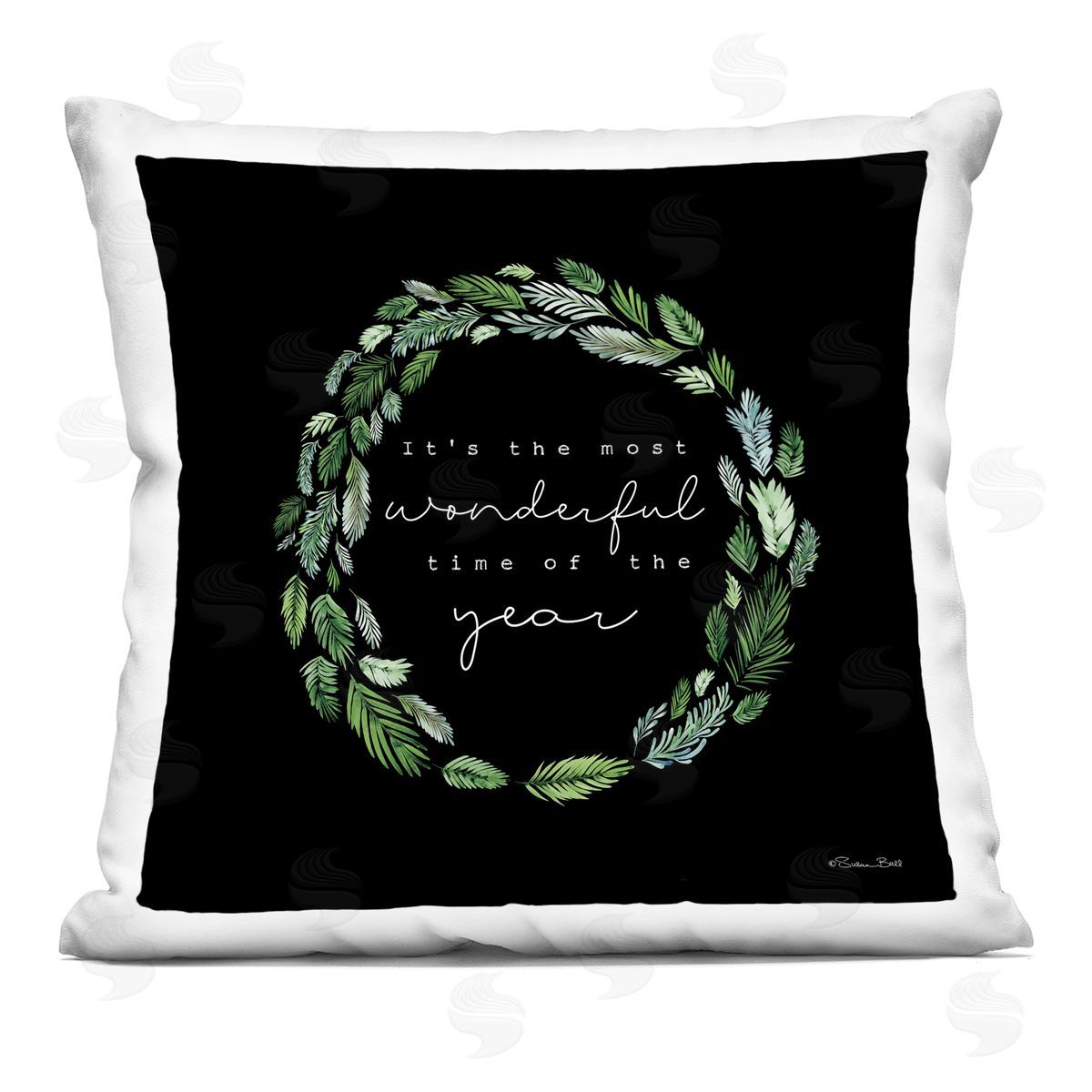Most Wonderful Time Of Year Pine Wreath Decorative Printed Pillow, Home Decor by Susan Ball