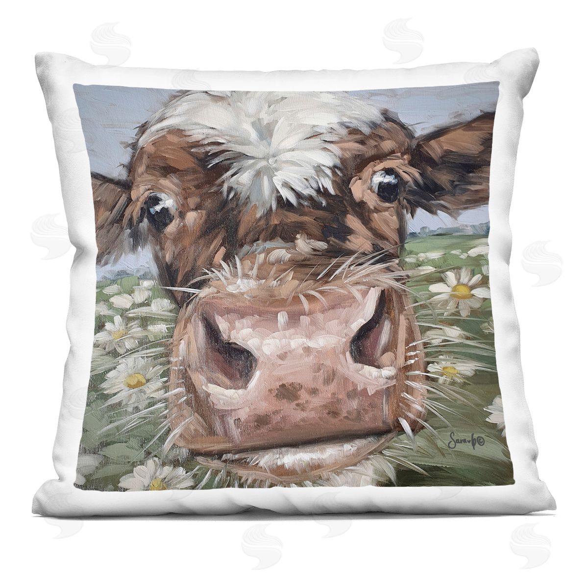 Funny Cow Close Up Meadow Decorative Printed Pillow, Home Decor by Sara G. Designs