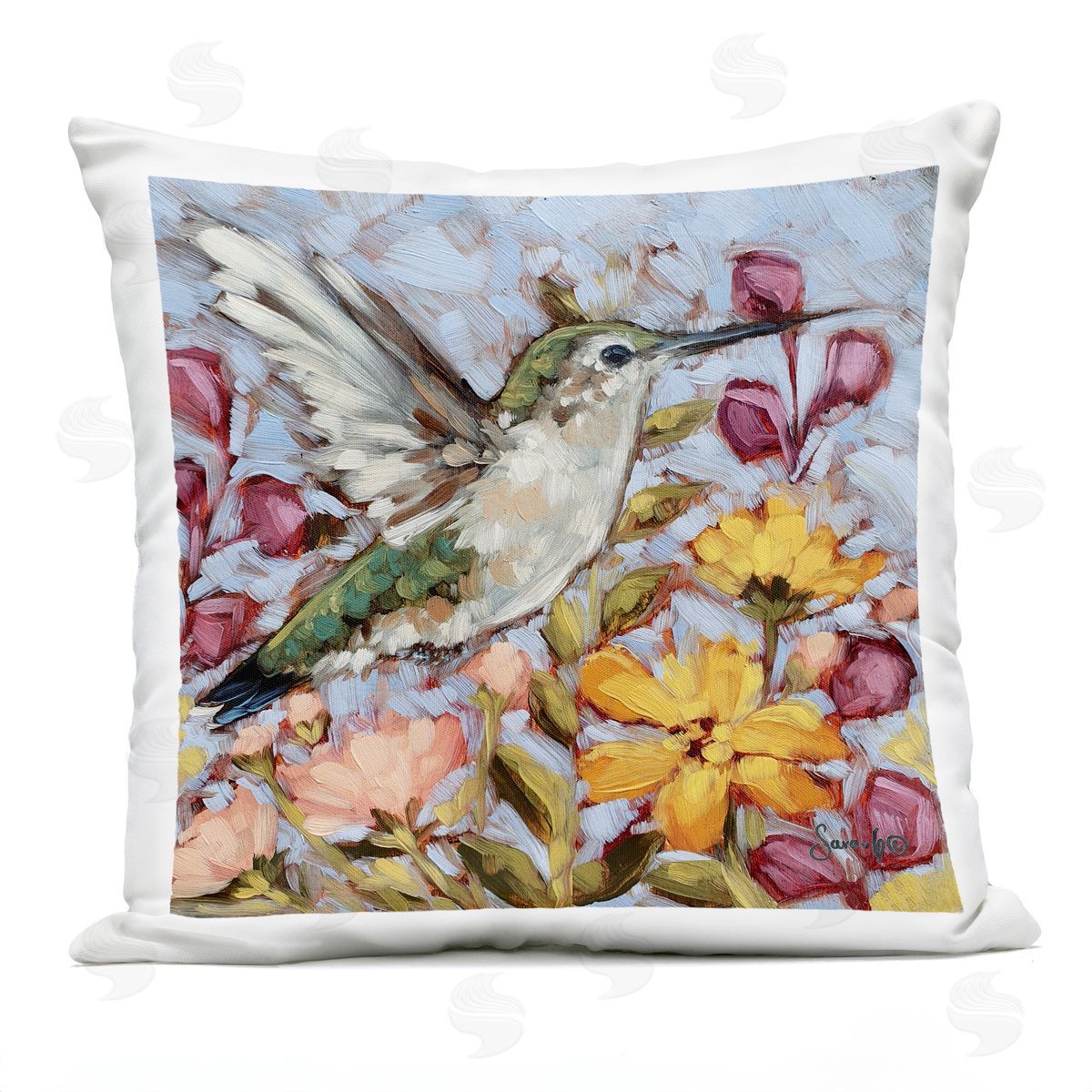 Bird Varied Flora Nature Outdoor Printed Pillow, Home Decor by Sara G. Designs