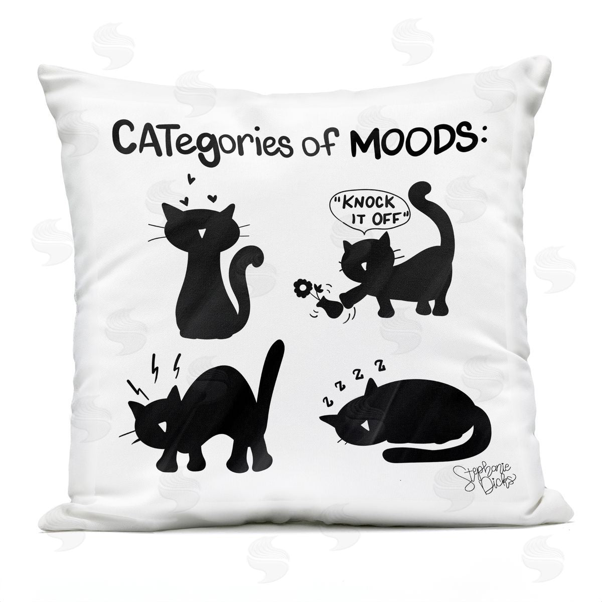 Categories Of Moods Funny Cats Outdoor Printed Pillow, Home Decor by Stephanie Dicks