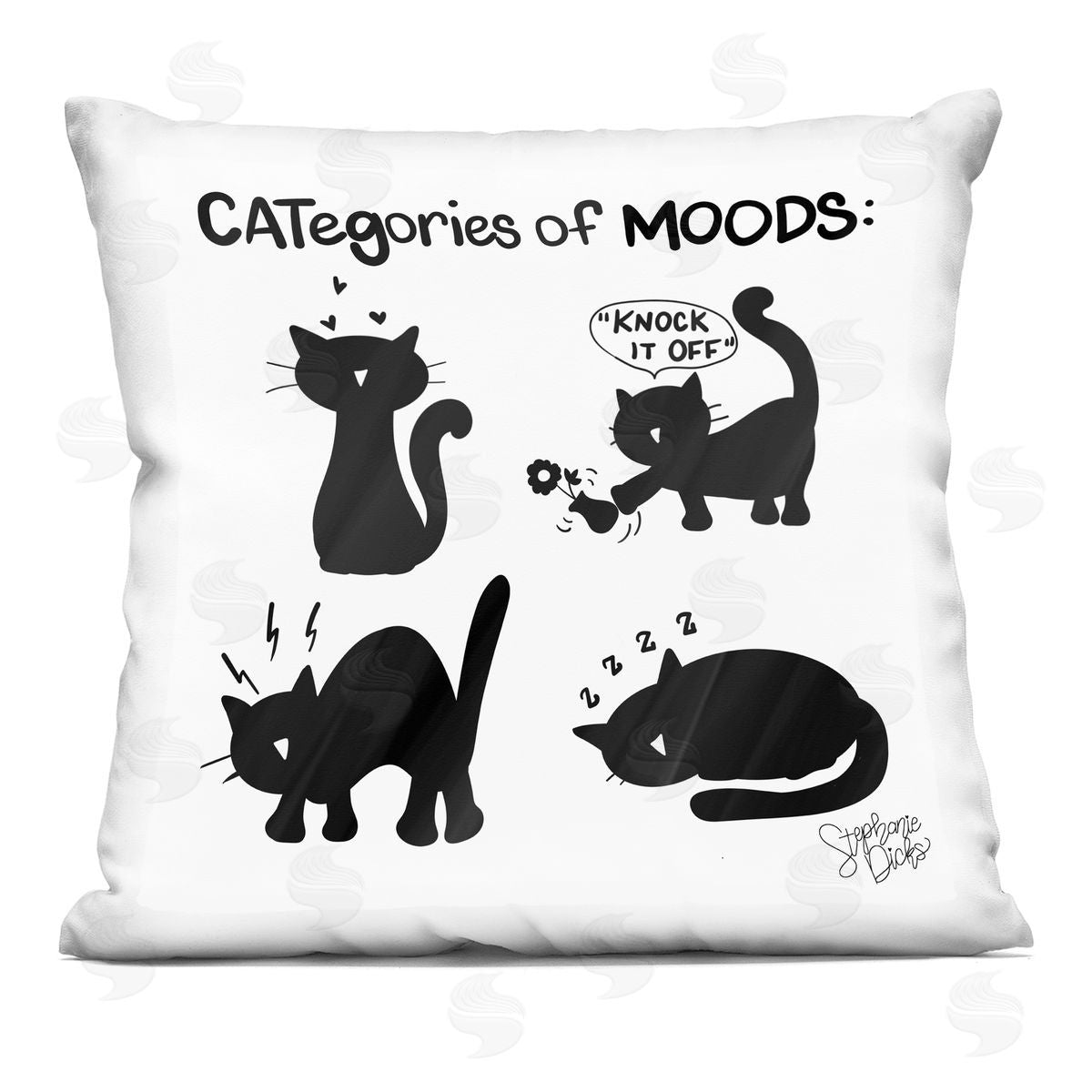 Categories Of Moods Funny Cats Decorative Printed Pillow, Home Decor by Stephanie Dicks