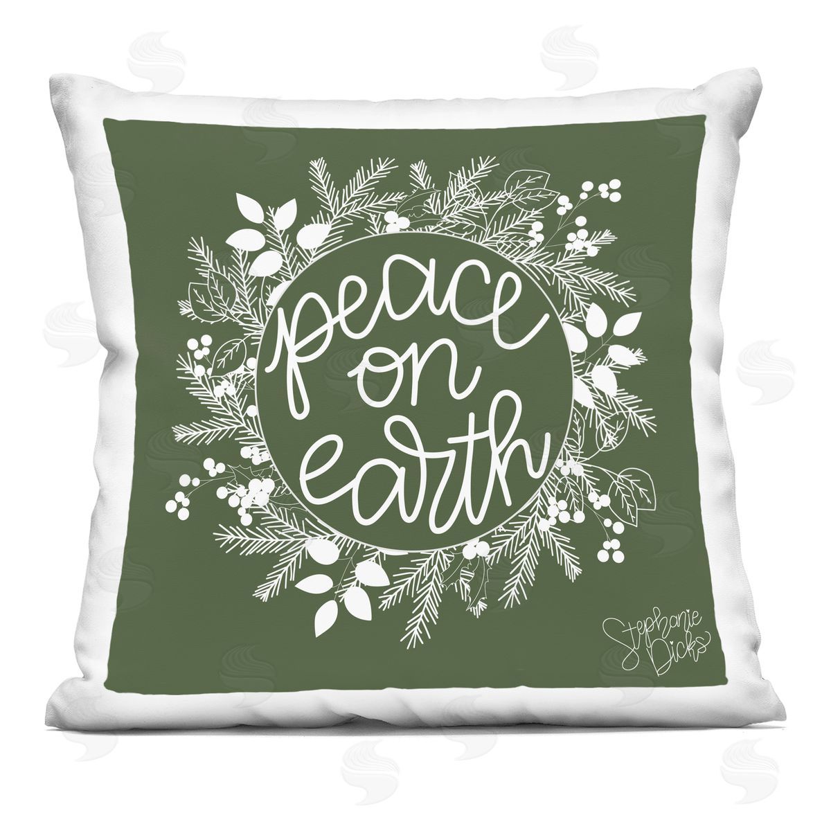 Peace On Earth Pine Wreath Decorative Printed Pillow, Home Decor by Stephanie Dicks