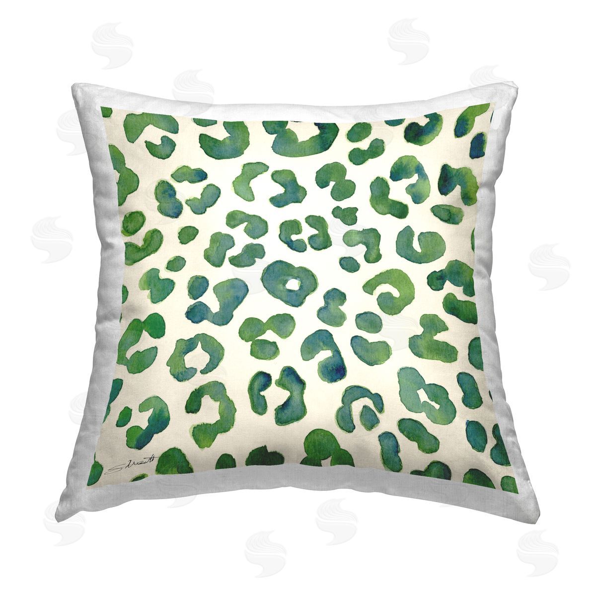 Green Leopard Animal Pattern Decorative Printed Pillow, Home Decor by Stephanie Workman Marrott
