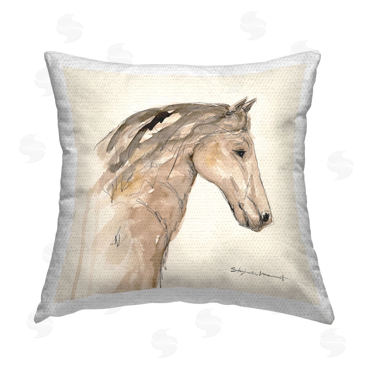 Stallion Doodle Lines Animal Outdoor Printed Pillow, Home Decor by Stephanie Workman Marrott