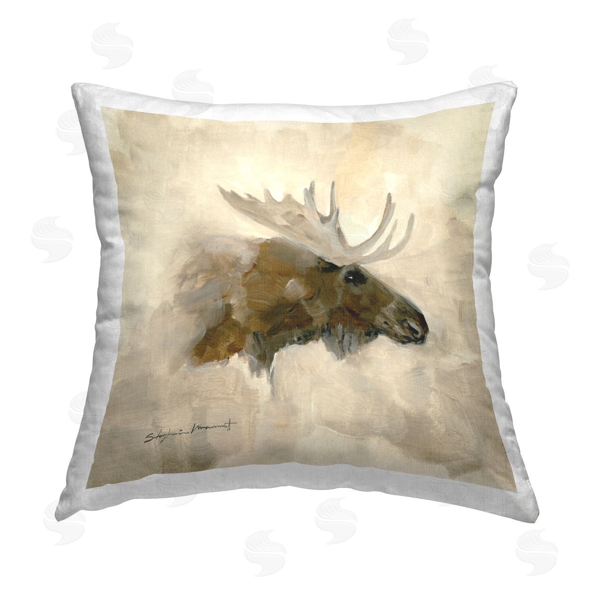 Wildlife Moose Head Portrait Decorative Printed Pillow, Home Decor by Stephanie Workman Marrott