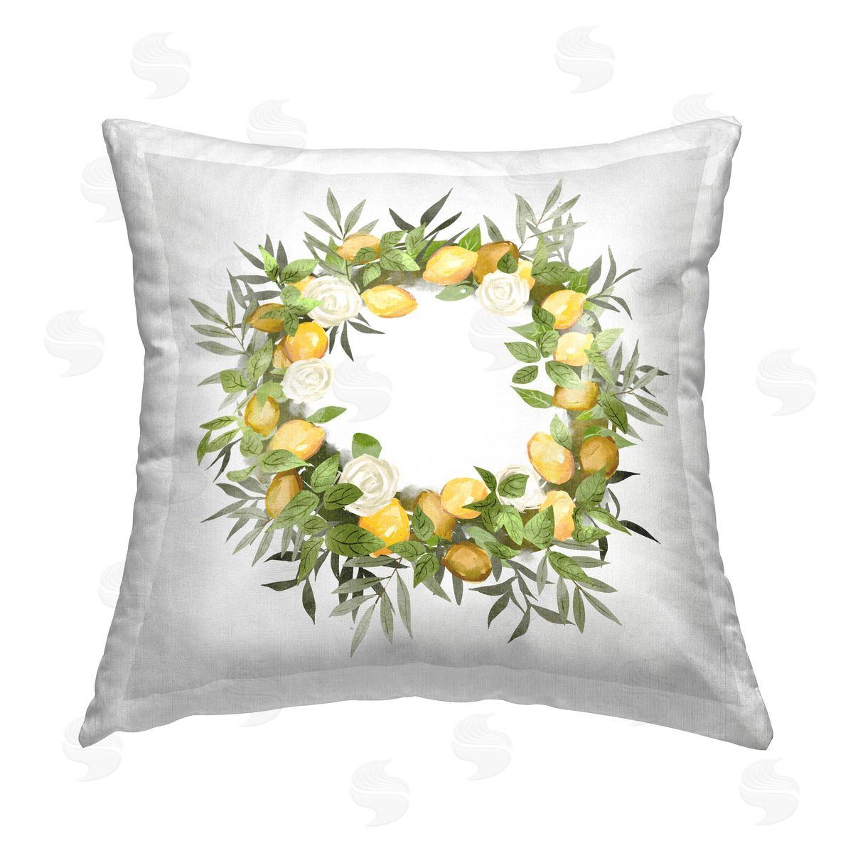 Country Lemons & Roses Wreath Decorative Printed Pillow, Home Decor by Ziwei Li