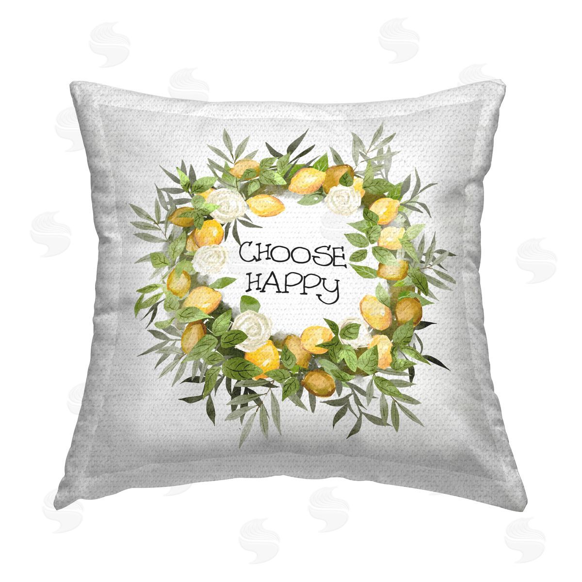 Choose Happy Lemon Wreath Outdoor Printed Pillow, Home Decor by Ziwei Li