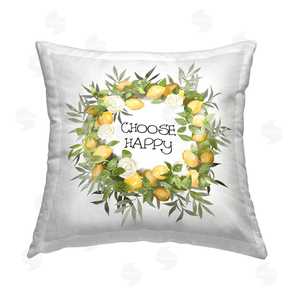 Choose Happy Lemon Wreath Decorative Printed Pillow, Home Decor by Ziwei Li