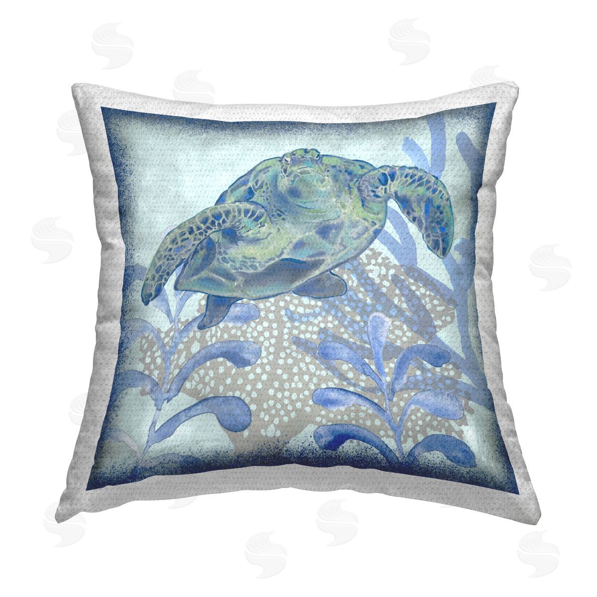 Blue Sea Life Tortoise Reef Outdoor Printed Pillow, Home Decor by Erica Christopher