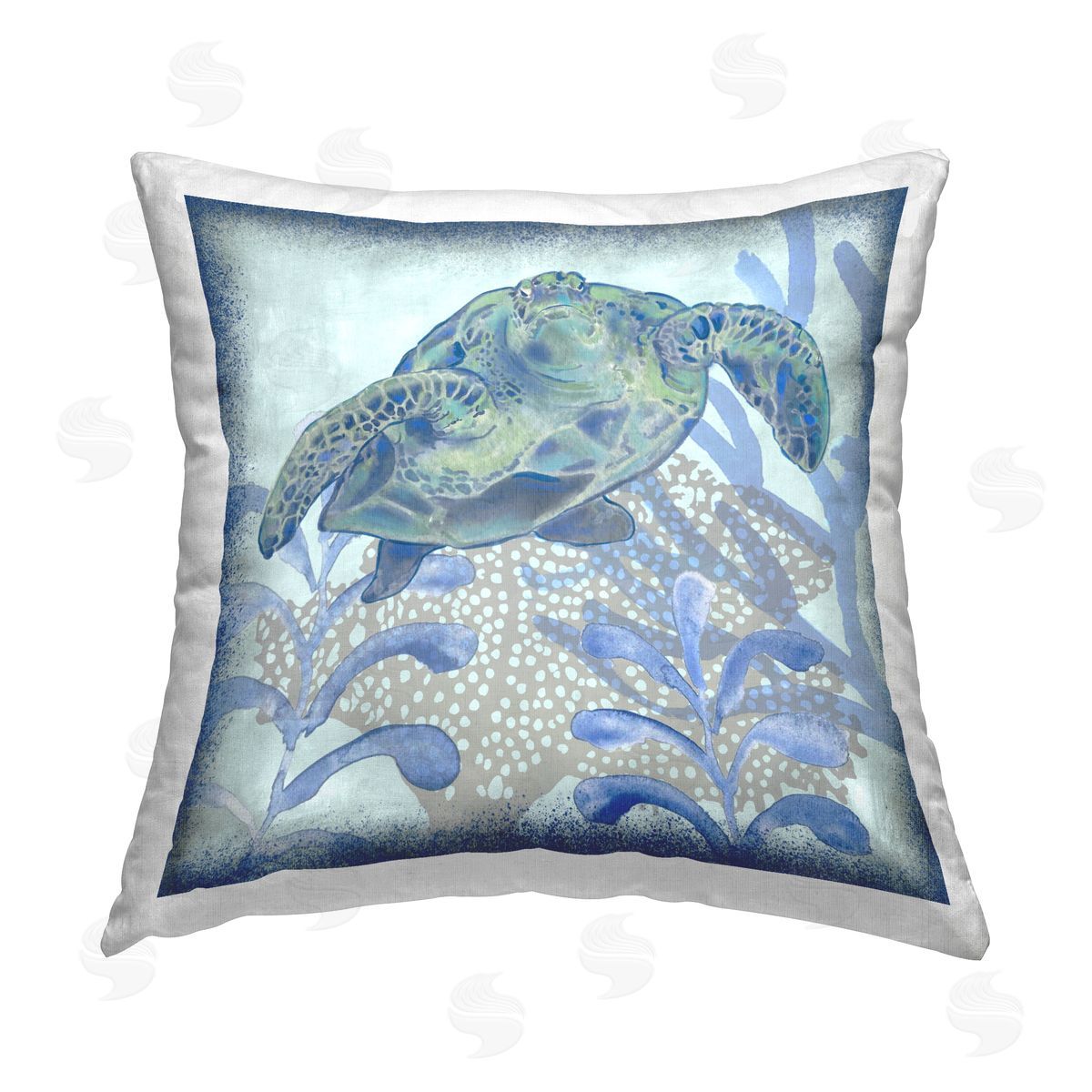 Blue Sea Life Tortoise Reef Decorative Printed Pillow, Home Decor by Erica Christopher