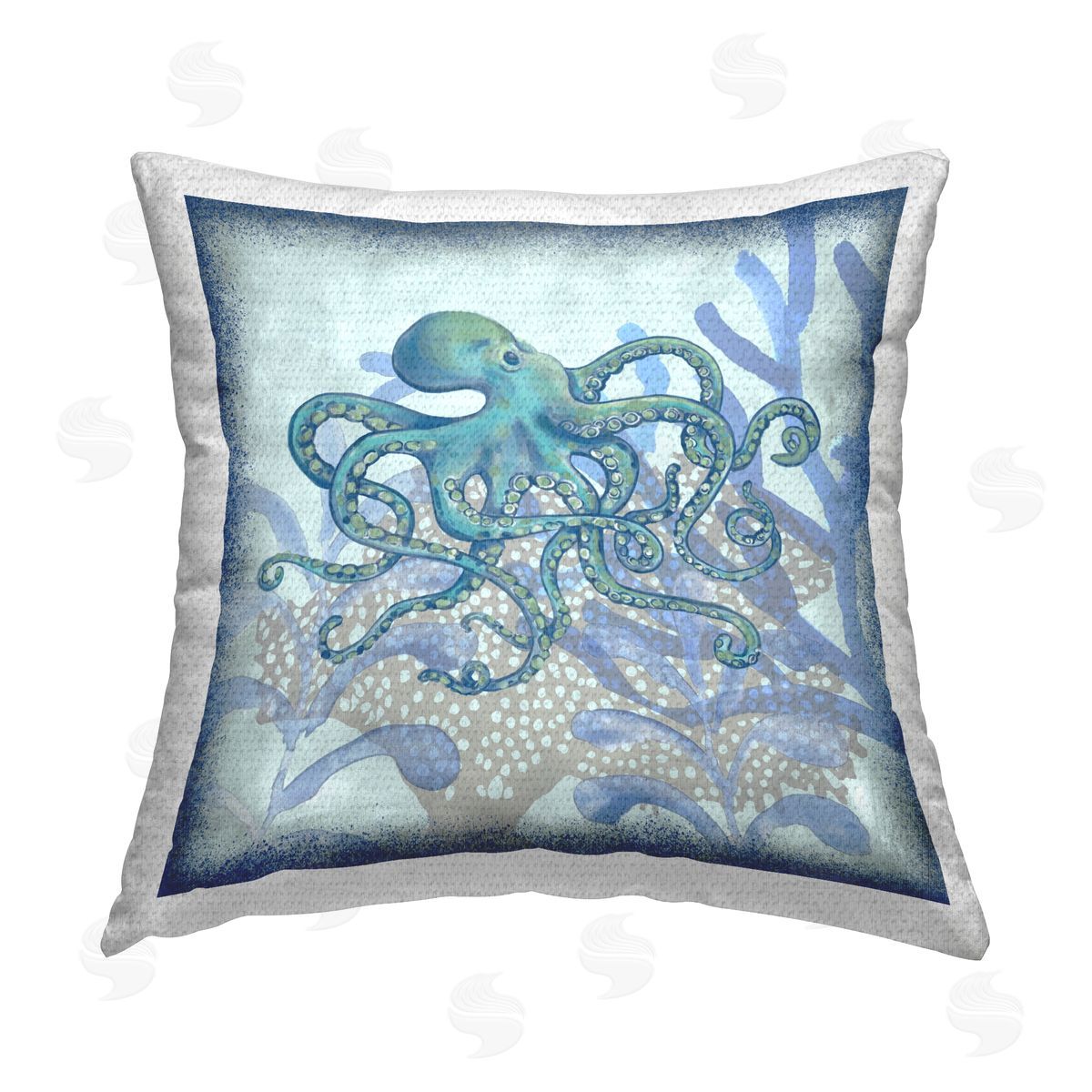 Blue Octopus Marine Reef Outdoor Printed Pillow, Home Decor by Erica Christopher