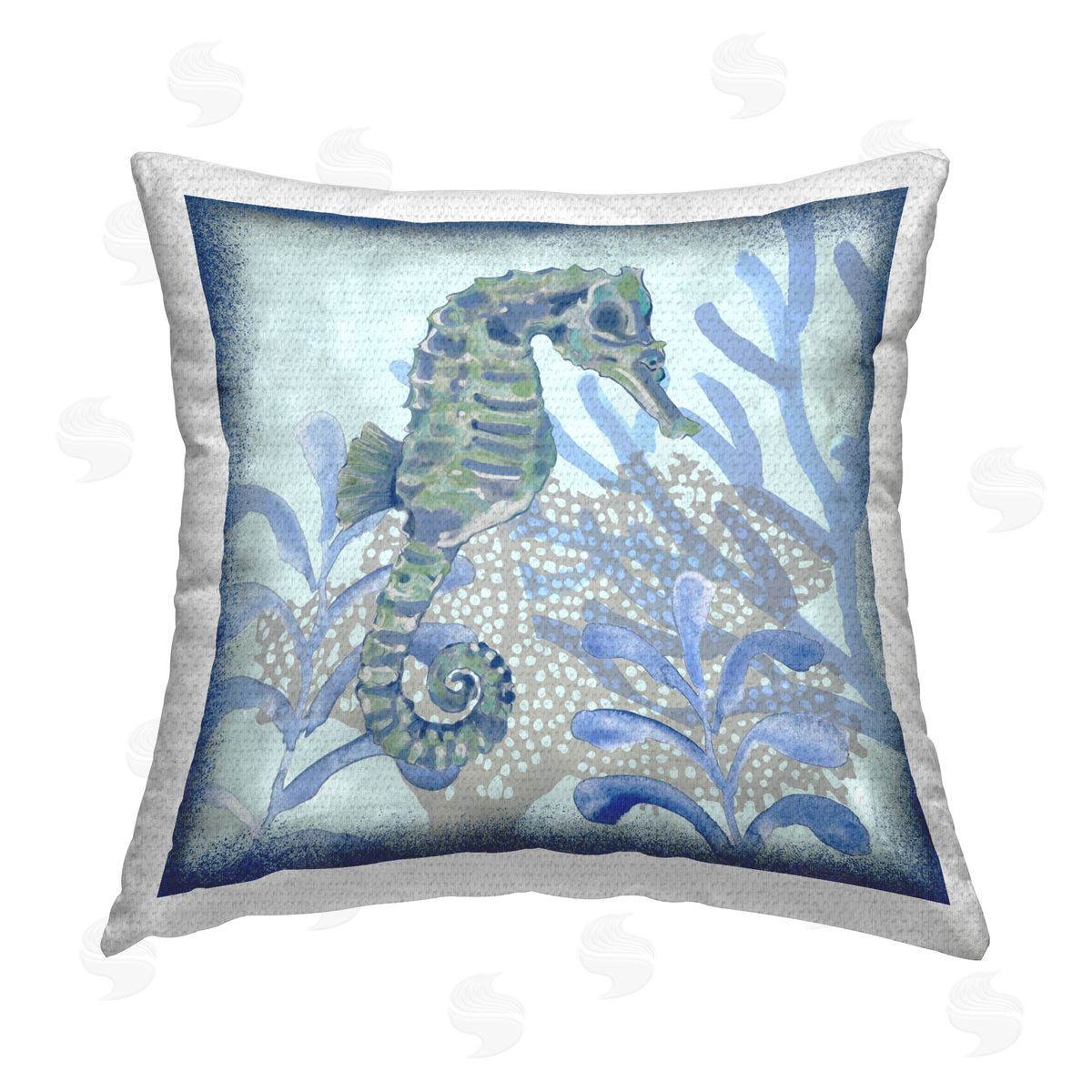 Blue Coral Seahorse Underwater Outdoor Printed Pillow, Home Decor by Erica Christopher