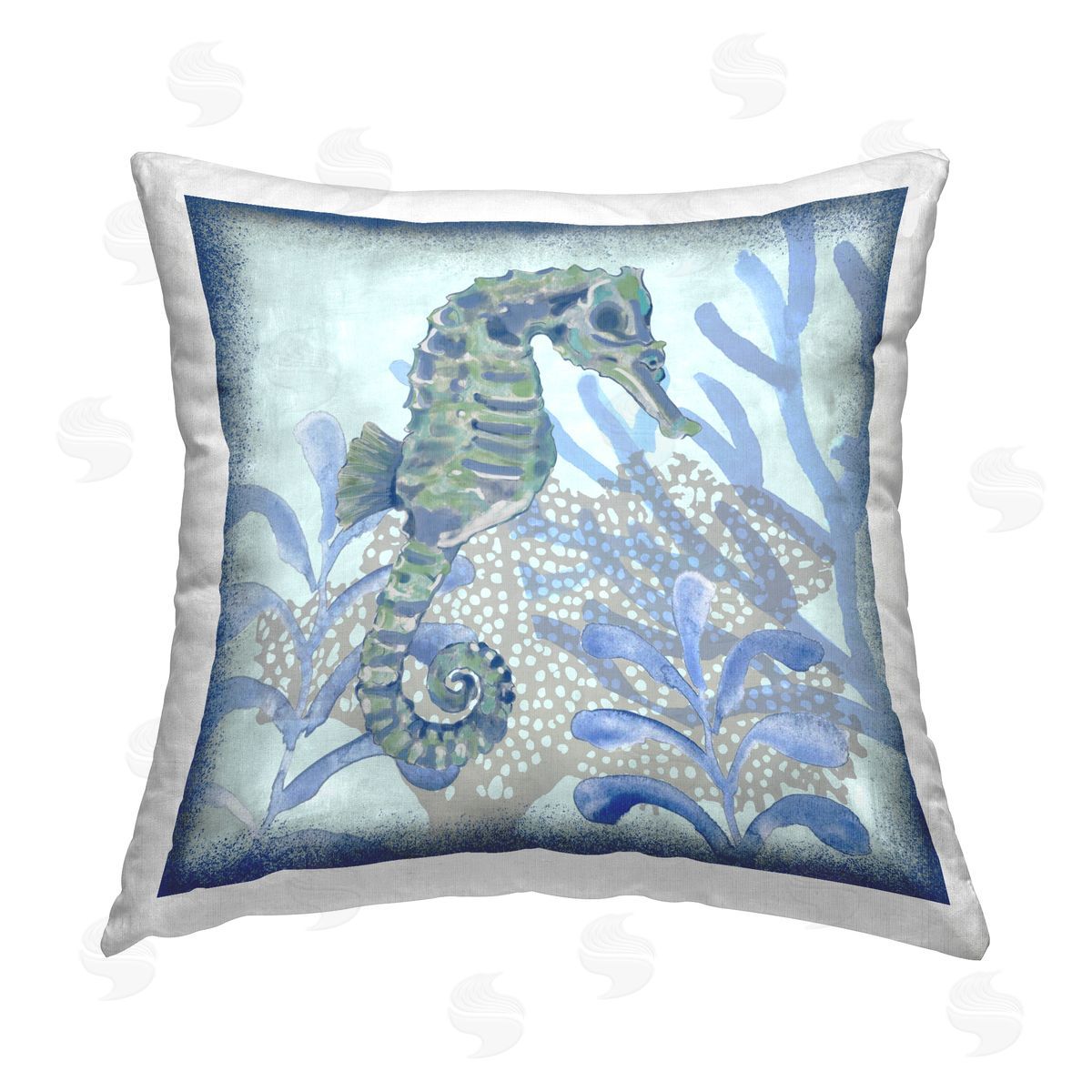 Blue Coral Seahorse Underwater Decorative Printed Pillow, Home Decor by Erica Christopher