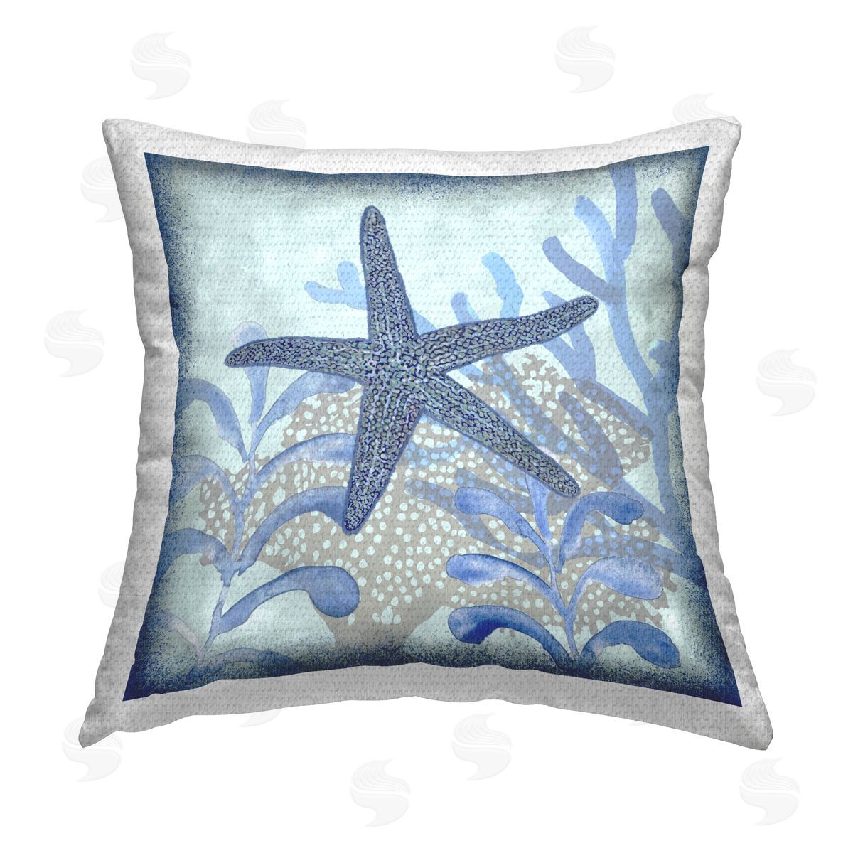 Navy Coral Reef Starfish Outdoor Printed Pillow, Home Decor by Erica Christopher