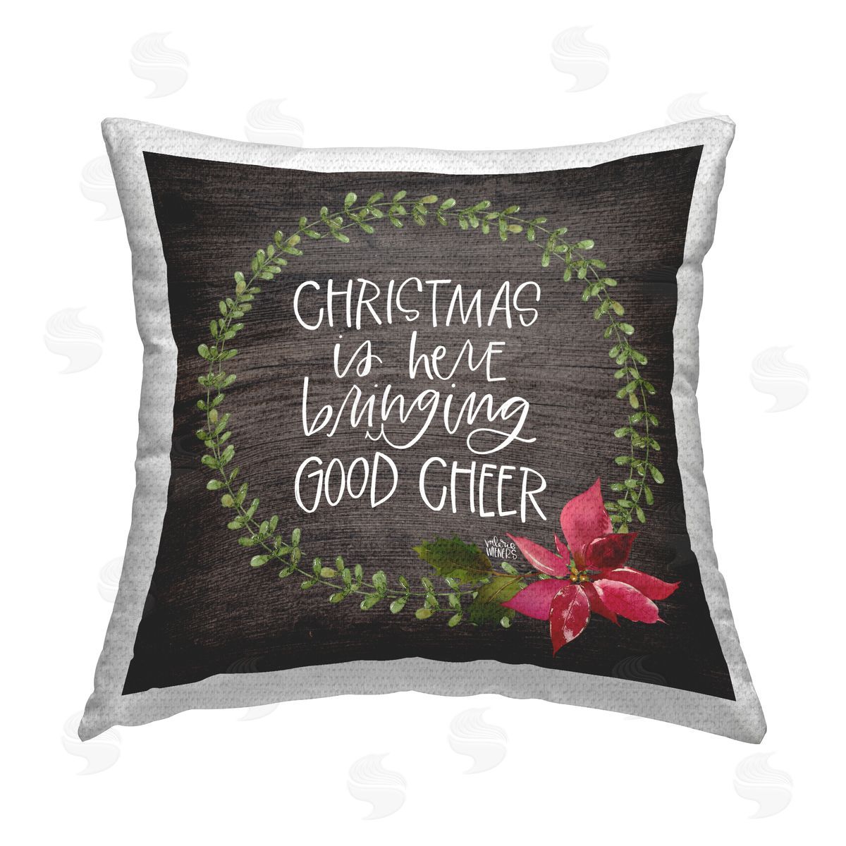 Christmas Bringing Good Cheer Poinsettia Outdoor Printed Pillow, Home Decor by Valerie Weiners