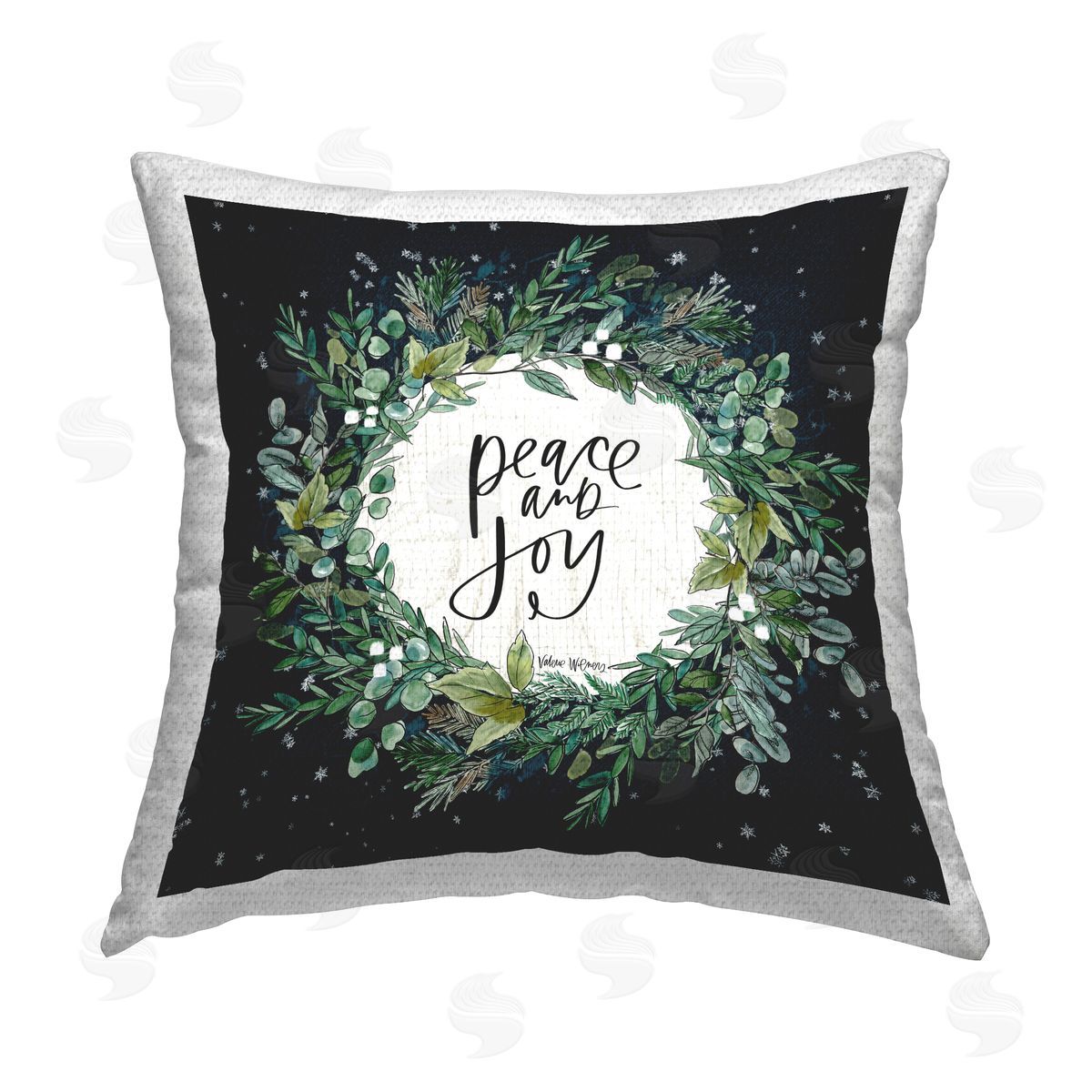 Peace & Joy Wreath Snowfall Outdoor Printed Pillow, Home Decor by Valerie Weiners
