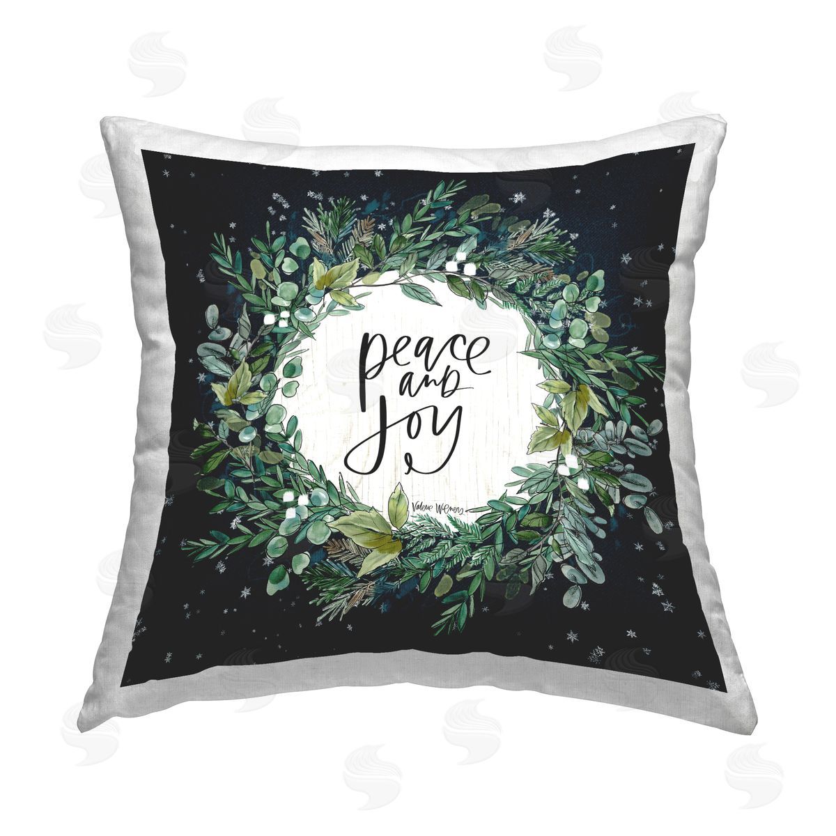 Peace & Joy Wreath Snowfall Decorative Printed Pillow, Home Decor by Valerie Weiners
