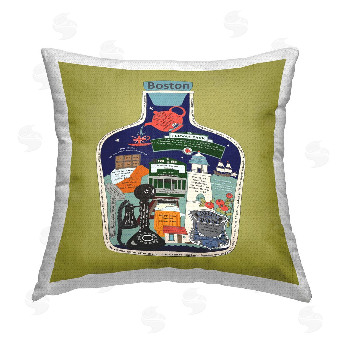 Boston Informational Vintage Facts Outdoor Printed Pillow, Home Decor by Sangita Bachelet