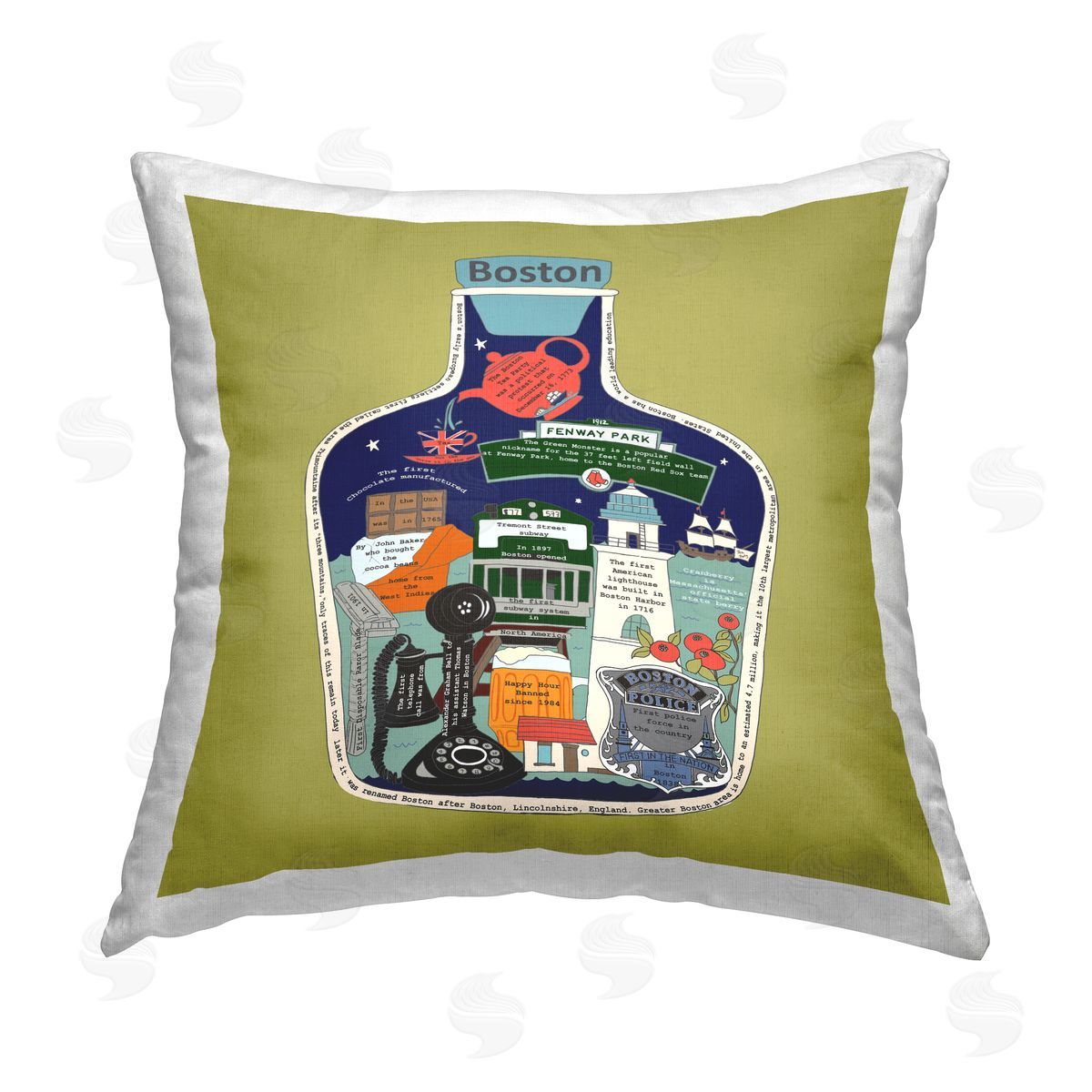 Boston Informational Vintage Facts Decorative Printed Pillow, Home Decor by Sangita Bachelet
