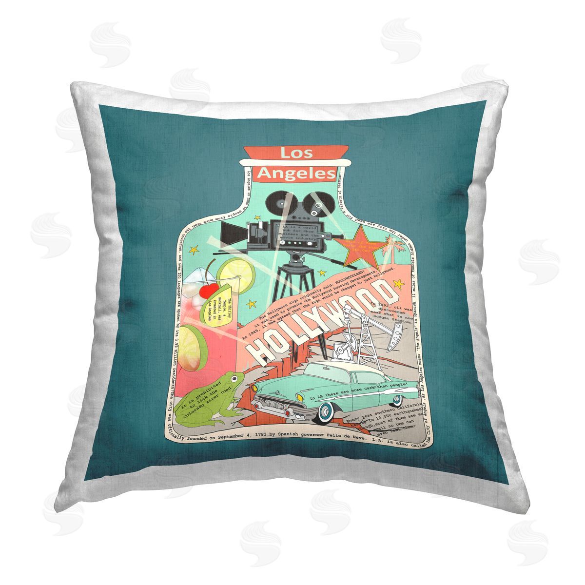 Los Angeles Hollywood Landmarks Decorative Printed Pillow, Home Decor by Sangita Bachelet