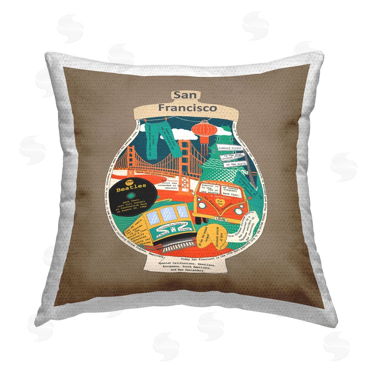 San Francisco Vintage Fact Jar Outdoor Printed Pillow, Home Decor by Sangita Bachelet