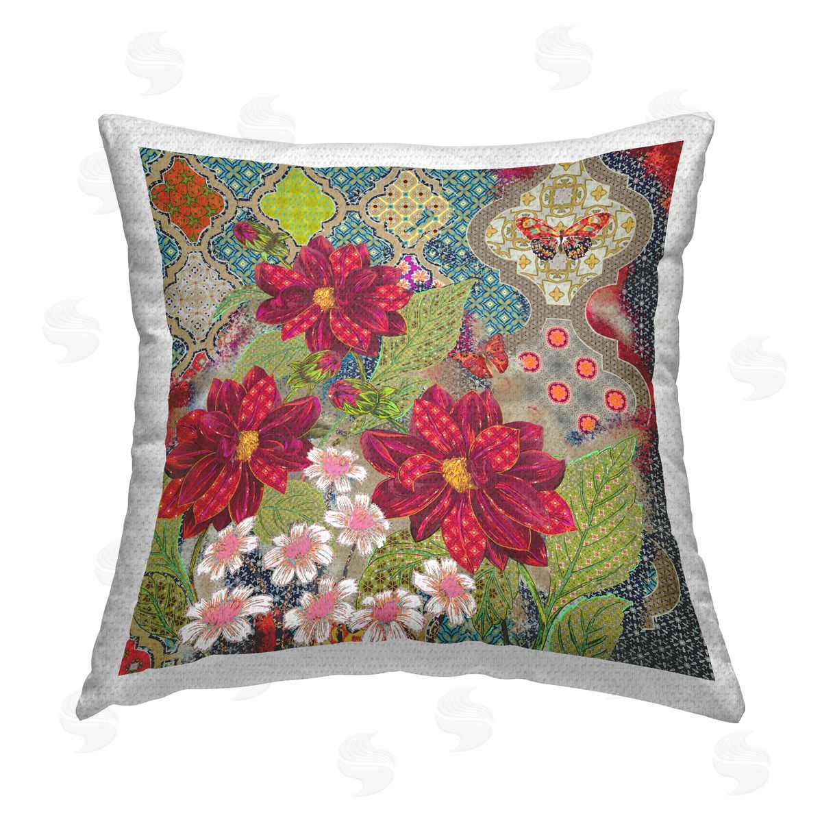 Quatrefoil Patterned Flowers Outdoor Printed Pillow, Home Decor by Sangita Bachelet