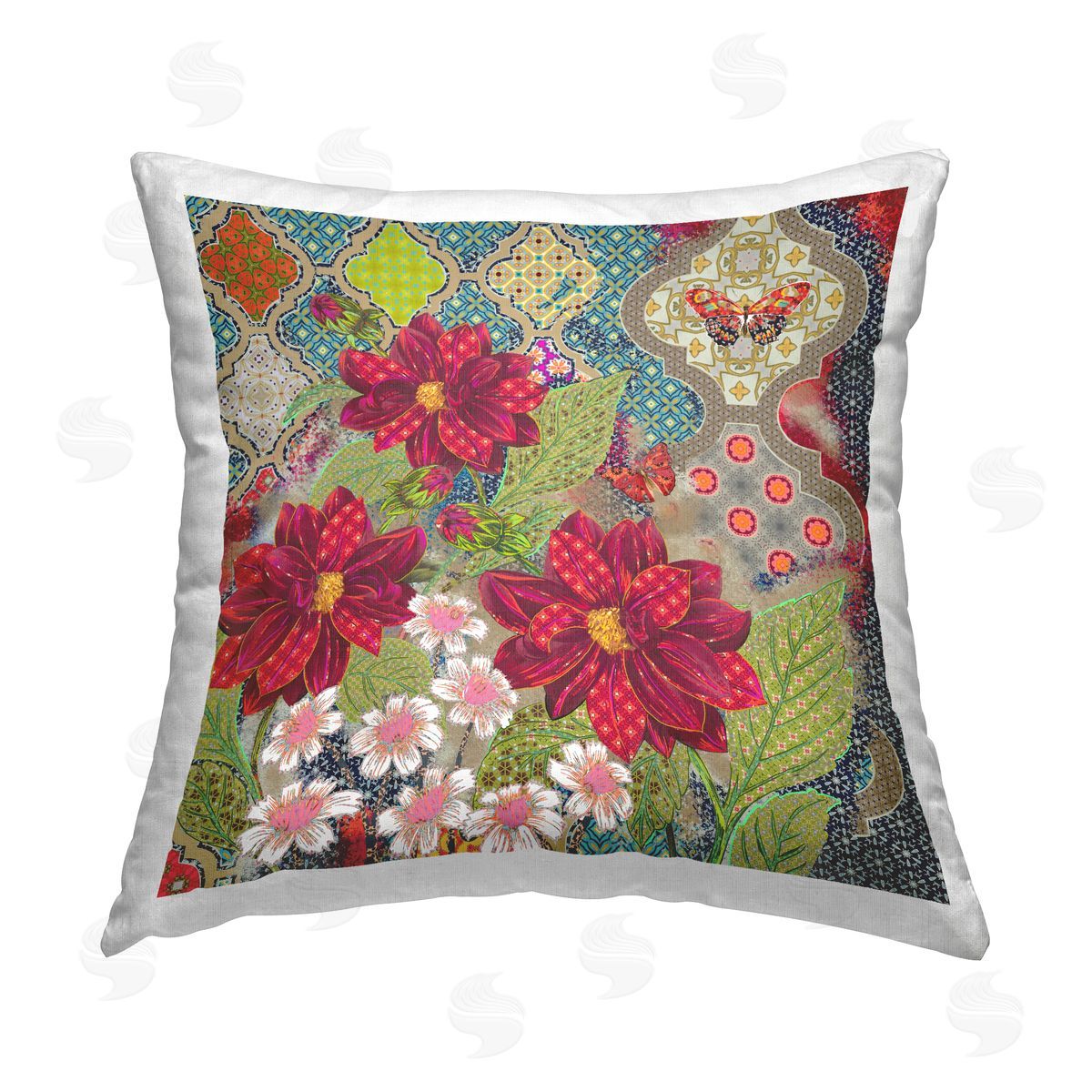 Quatrefoil Patterned Flowers Decorative Printed Pillow, Home Decor by Sangita Bachelet