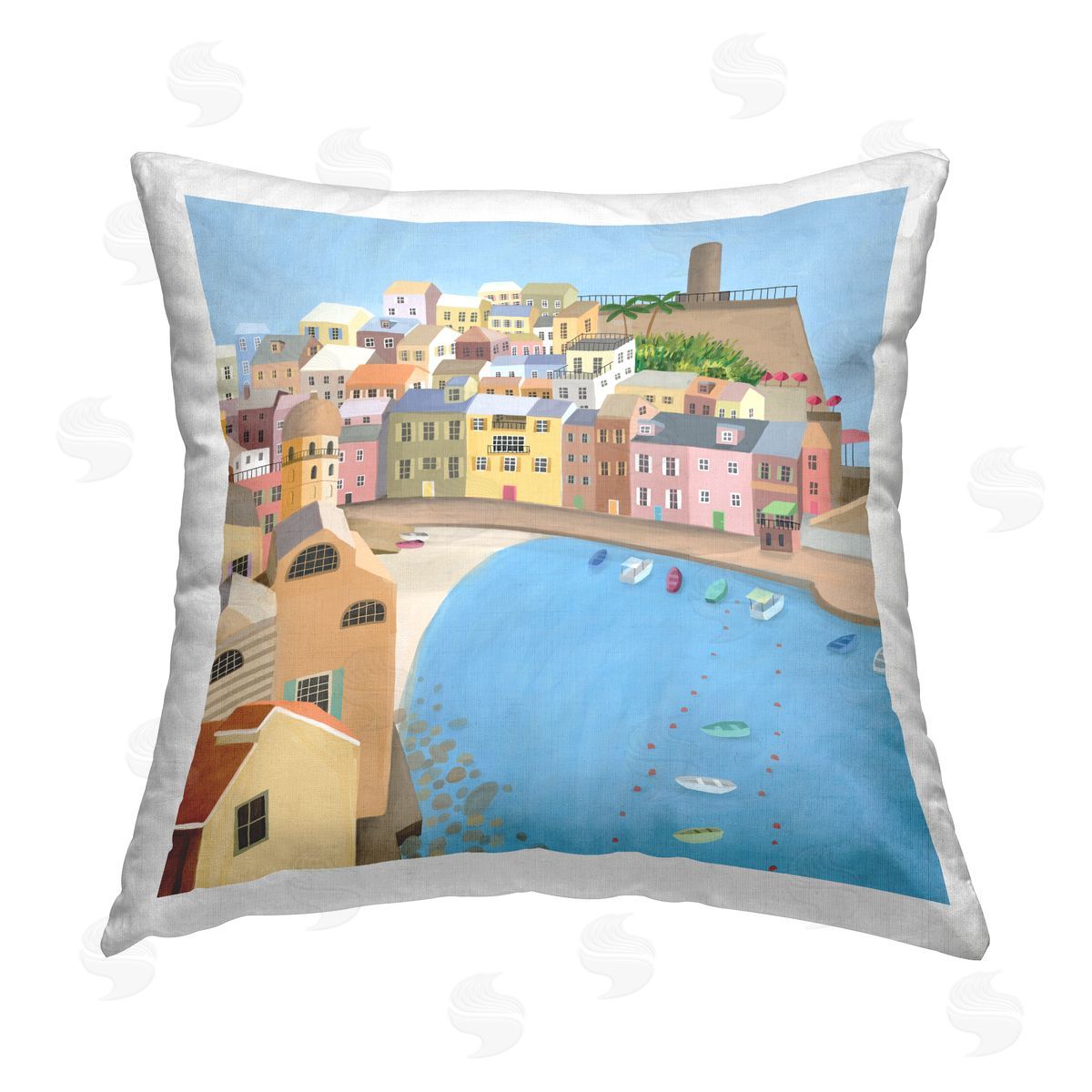 Nautical Beach City Docked Boats Decorative Printed Pillow, Home Decor by Carla Daly