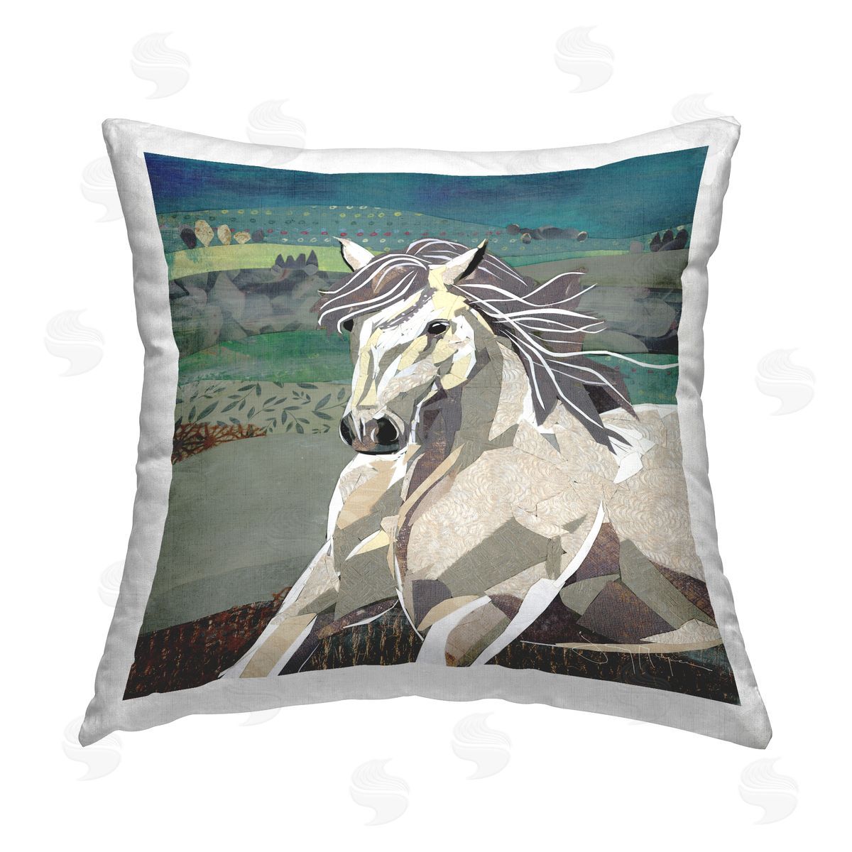 Galloping Horse Abstract Landscape Decorative Printed Pillow, Home Decor by Jenny McGee