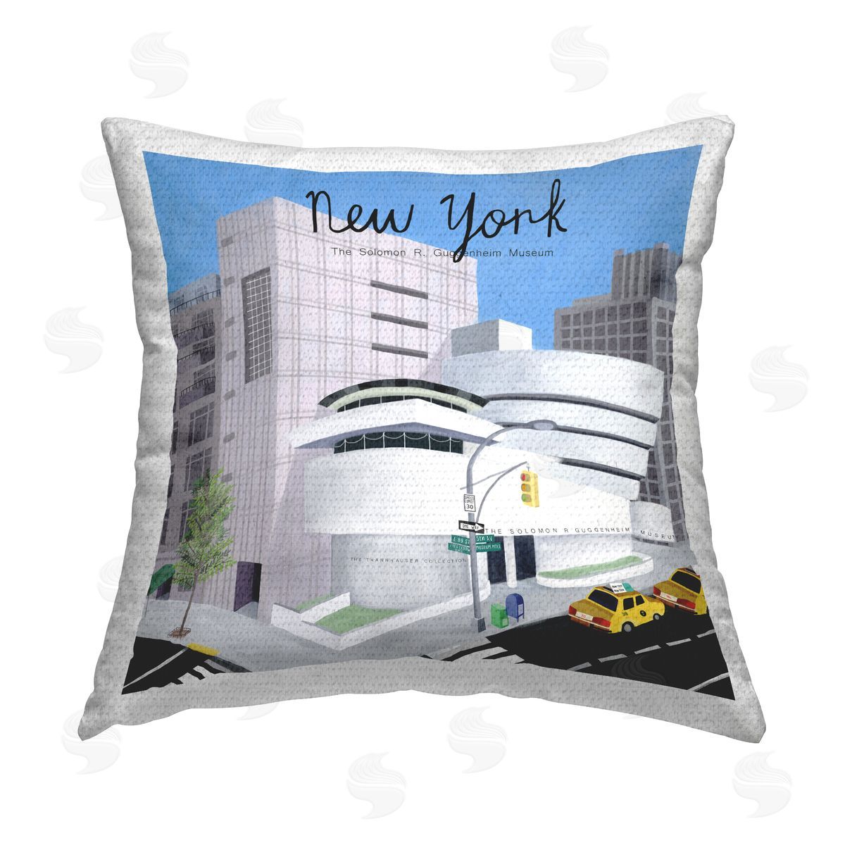 Urban New York Guggenheim Museum Outdoor Printed Pillow, Home Decor by Carla Daly
