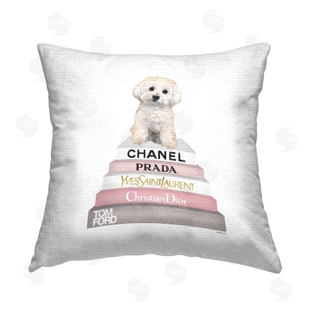 White & Pink Fashion Books Dog Outdoor Printed Pillow, Home Decor by Amanda Greenwood
