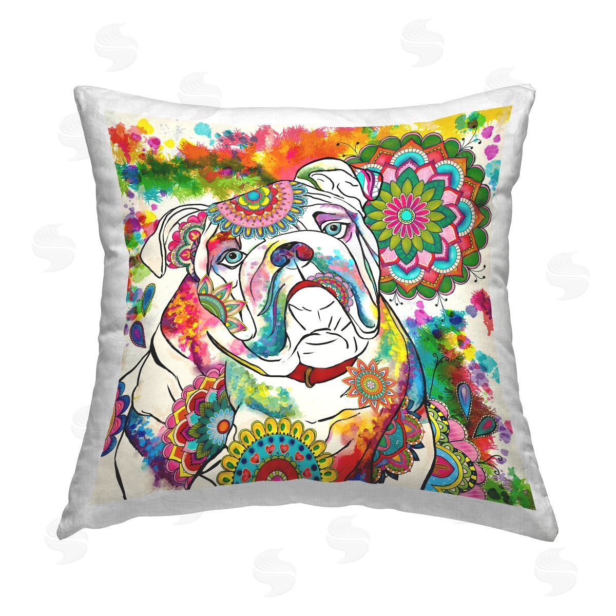 Bold Bulldog Rainbow Mandala Decorative Printed Pillow, Home Decor by Sangita Bachelet