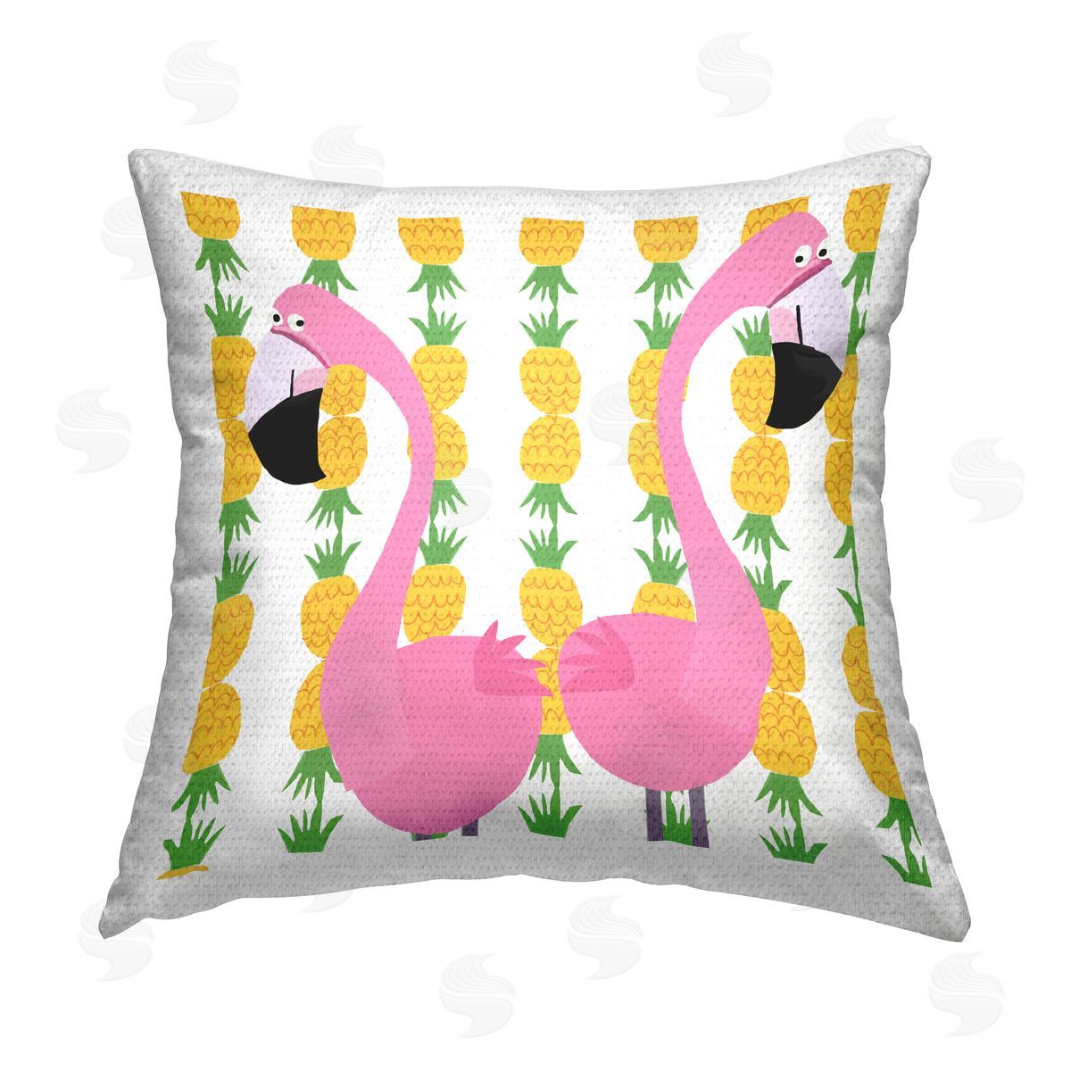 Tropical Pineapples with Flamingos Outdoor Printed Pillow, Home Decor by Carla Daly