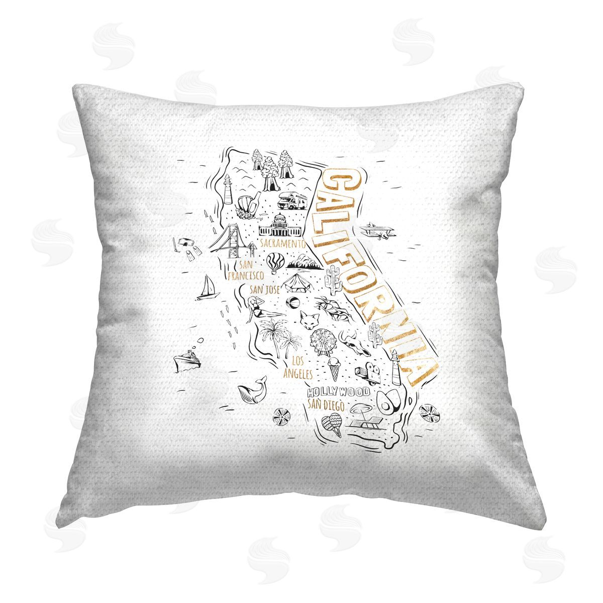California State Landmarks Doodles Outdoor Printed Pillow, Home Decor by Ziwei Li