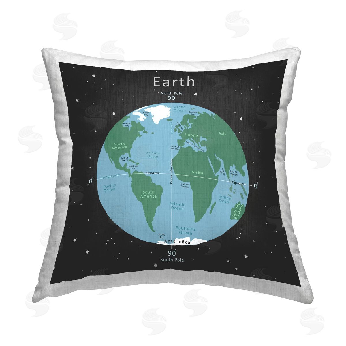 Outer Space Global Earth Map Decorative Printed Pillow, Home Decor by Carla Daly