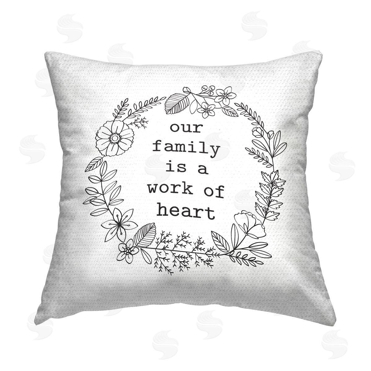 Family Is A Work Of Heart Outdoor Printed Pillow, Home Decor by Lettered and Lined